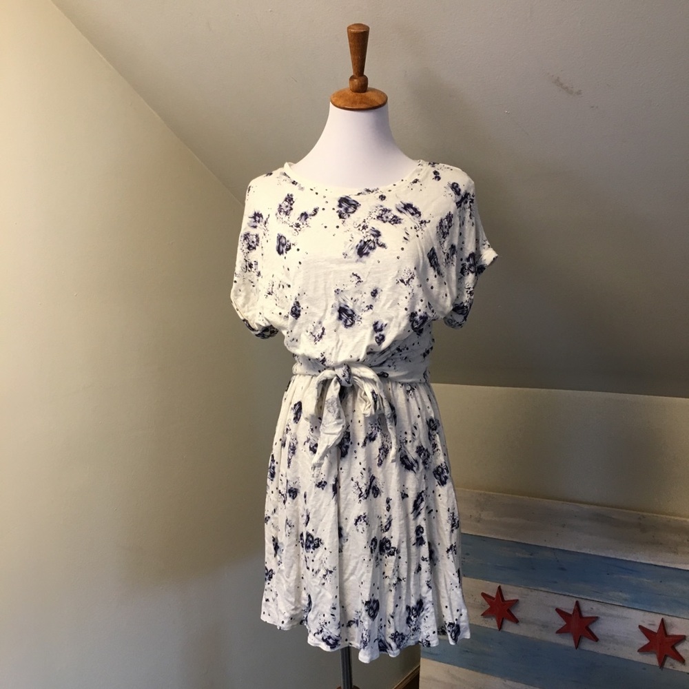 Rebecca Taylor White Mini Dress with Navy Floral Print
